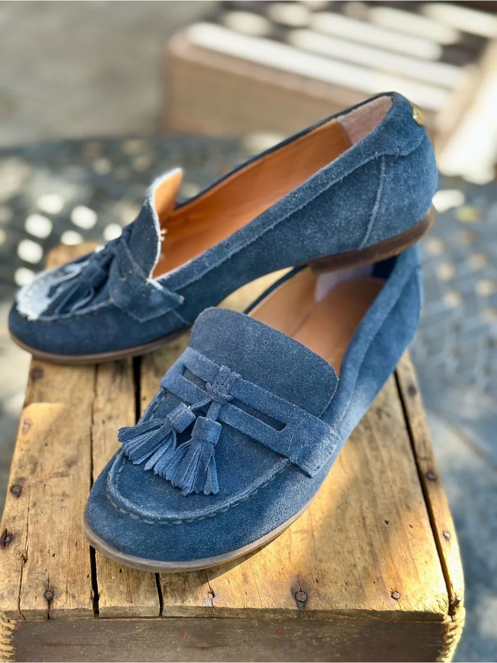 Tommy Hilfiger Navy Suede Tassel Loafers Womens Size 6.5